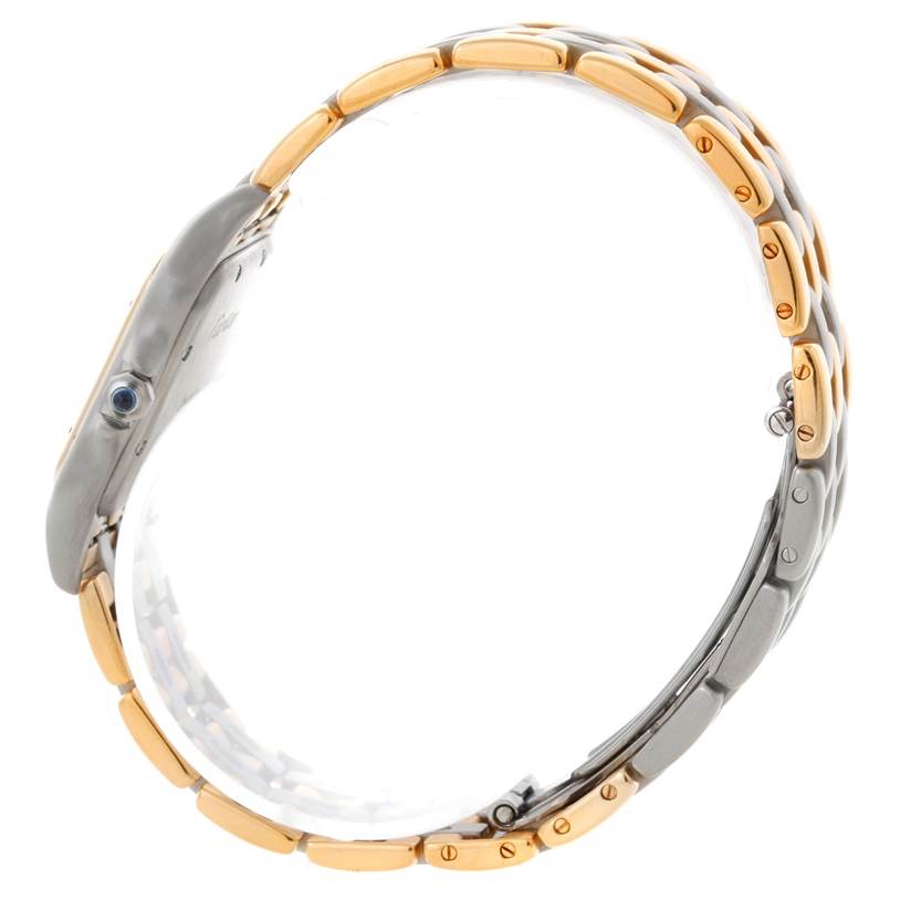 The image shows a side view of the Cartier Panthere W25028B8 Steel and Gold (two tone) Beige Dial W25028B8 Steel and Gold (two tone) Beige Dial model watch, focusing on its two-tone metal bracelet and profile of the case.