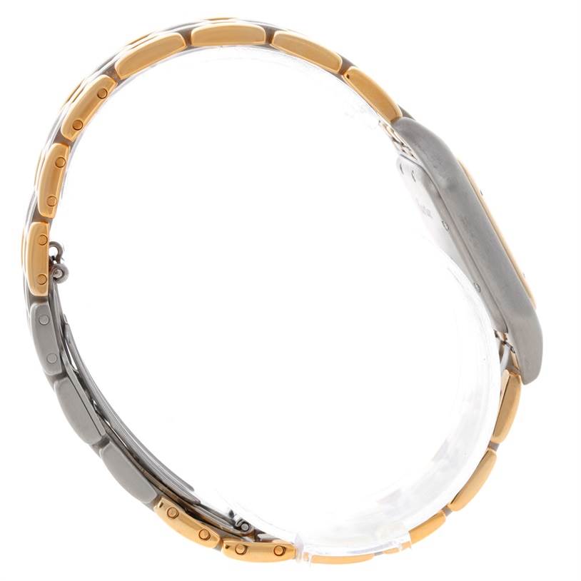 The image shows the side view of a Panthere model by Cartier, highlighting its metal bracelet and case.