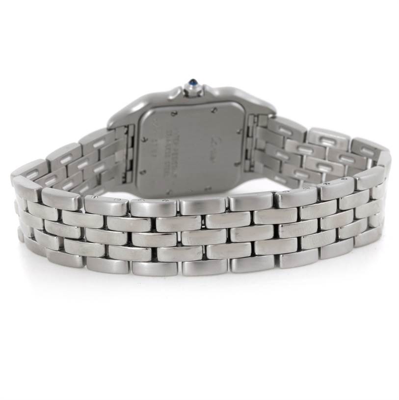 This image shows the back and metal bracelet of the Panthere model watch by Cartier.