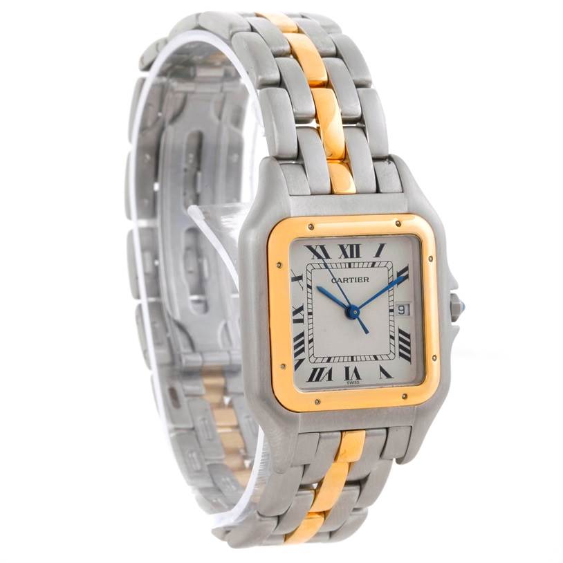 This image shows a front-angle view of the Cartier Panthere Steel and Gold (two tone) Silver Dial Steel and Gold (two tone) Silver Dial watch, highlighting its dial, bracelet, and two-tone metal finish.