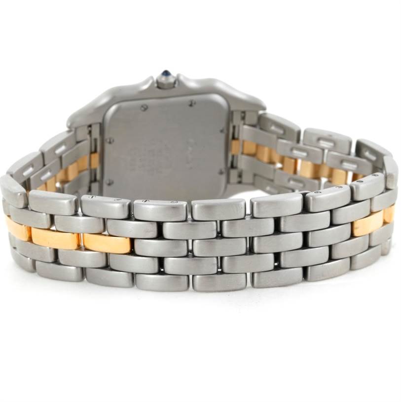 This image shows the back view of the Panthere model watch by Cartier, focusing on the bracelet and case back.