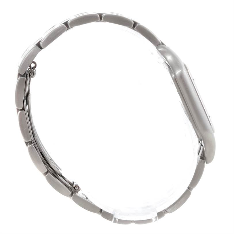 The image shows a side view of the Cartier Panthere W25032P5 Men
s Stainless Steel Silver Dial W25032P5 Men
s Stainless Steel Silver Dial watch, highlighting its band and case.