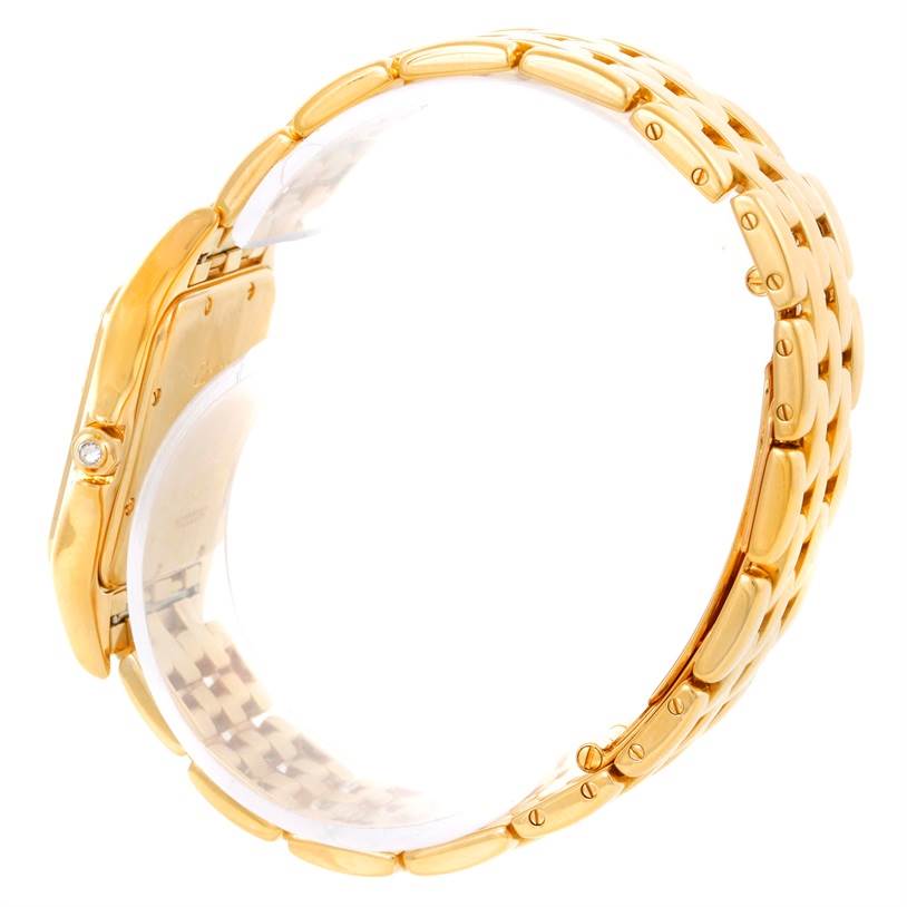 The image shows a side view of the Cartier Panthere Men's Yellow Gold Silver Dial Men's Yellow Gold Silver Dial model watch, focusing on the watch band and part of the case.