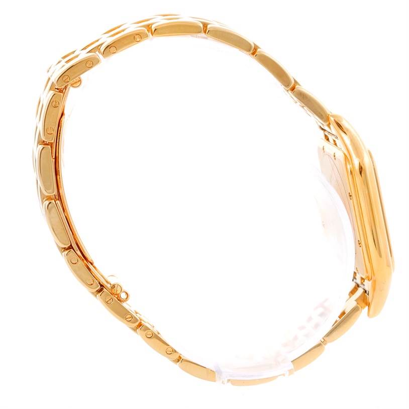 The image shows a side profile of the Cartier Panthere W25014B9 Men's Yellow Gold Beige Dial W25014B9 Men's Yellow Gold Beige Dial watch, prominently displaying its gold bracelet and case.