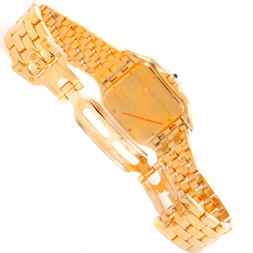 The image shows the back and bracelet of a Cartier Panthere W25014B9 Men's Yellow Gold Beige Dial W25014B9 Men's Yellow Gold Beige Dial watch, with the clasp mechanism visible.