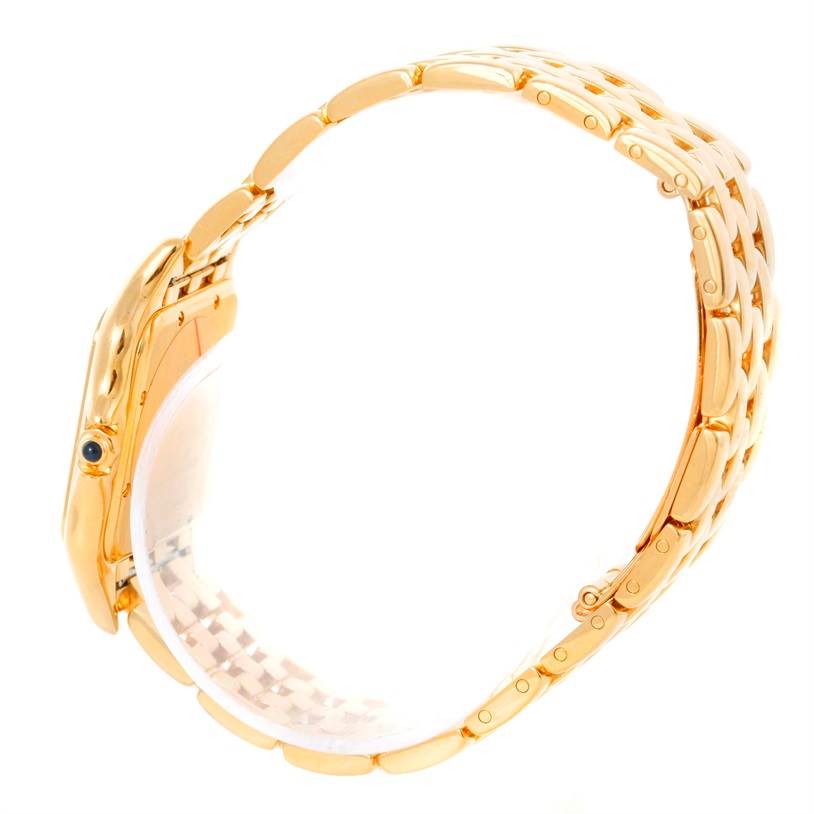 The image shows a side profile view, focusing on the bracelet and case of the Cartier Panthere W25014B9 Men's Yellow Gold Beige Dial W25014B9 Men's Yellow Gold Beige Dial watch.