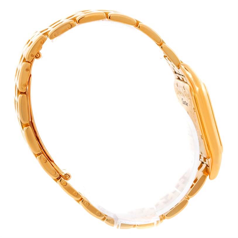 The image shows a side view of the golden bracelet and case of the Panthere de Cartier watch.