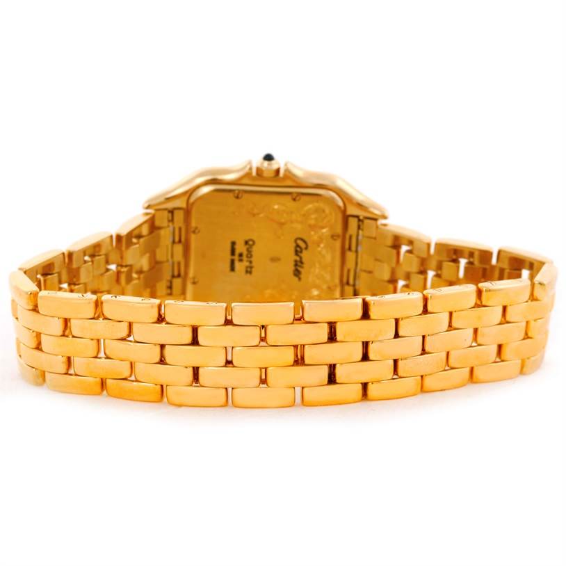 This image shows the back and band of a Panthere model watch by Cartier.