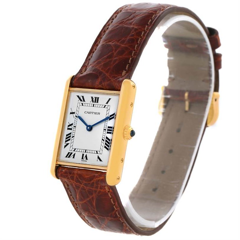 Cartier Tank Classic Paris 18K Yellow Gold Brown Strap Quartz Watch SwissWatchExpo