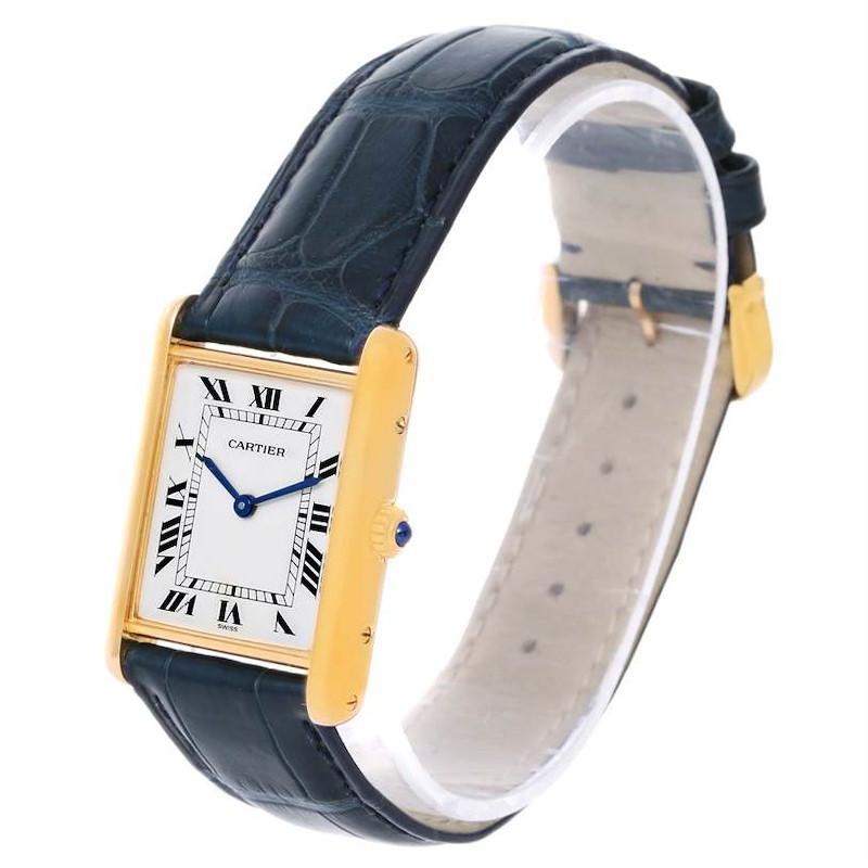 Cartier Tank Classic Paris 18K Yellow Gold Blue Strap Quartz Watch SwissWatchExpo