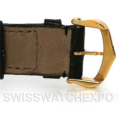 The image shows a close-up view of the buckle and part of the leather strap for a Cartier Tank Classic 2466 Yellow Gold Silver Dial 2466 Yellow Gold Silver Dial watch.