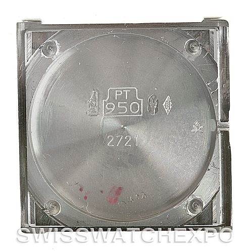 The image shows the back cover of a Tank Classic model Cartier watch, including markings and a PT950 stamp.