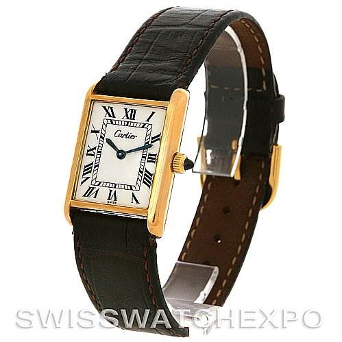 Cartier Tank Classic Gold Plated Mechanical Watch White Roman Dial SwissWatchExpo