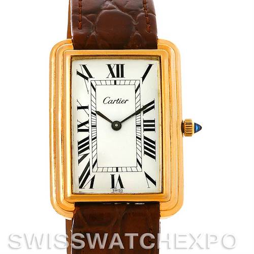 Photo of Cartier Mens Vintage Gold Plated Stepped Bezel Watch