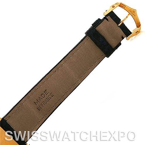 The image shows the back side of the strap for a Cartier Tank Classic Yellow Gold White Dial Yellow Gold White Dial watch, with a focus on the buckle and stitching details.