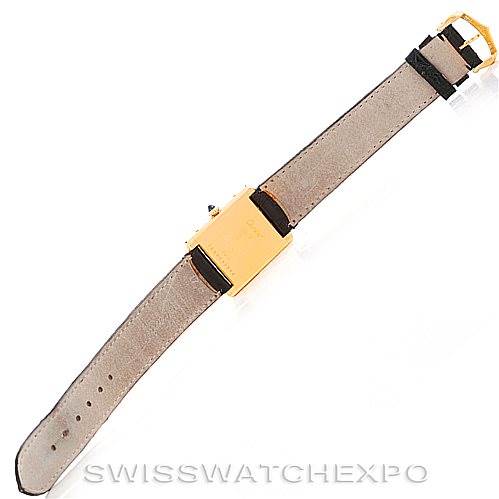 The watch is a Cartier Tank Classic 7808613746 Men's Yellow Gold White Dial 7808613746 Men's Yellow Gold White Dial model shown from the back, displaying the strap, buckle, and case back.