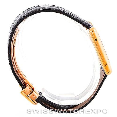 Side angle view of a Tank Classic model by Cartier, showcasing the strap and the side of the case.