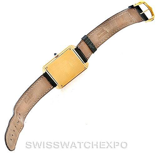 The image shows the back view of the Cartier Tank Classic Men's Yellow Gold White Dial Men's Yellow Gold White Dial model watch, displaying the strap and case back.