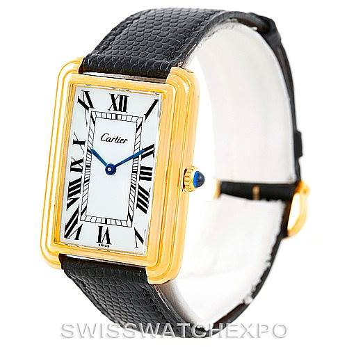 Cartier Mens Vintage Gold Plated Stepped Bezel Watch SwissWatchExpo