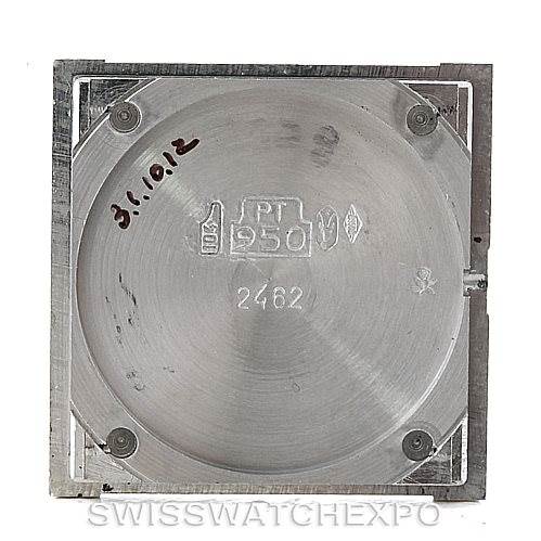 This image shows the case back of a Cartier Tank Classic Men
s Platinum Silver Dial Men
s Platinum Silver Dial watch, displaying engravings and hallmarks.