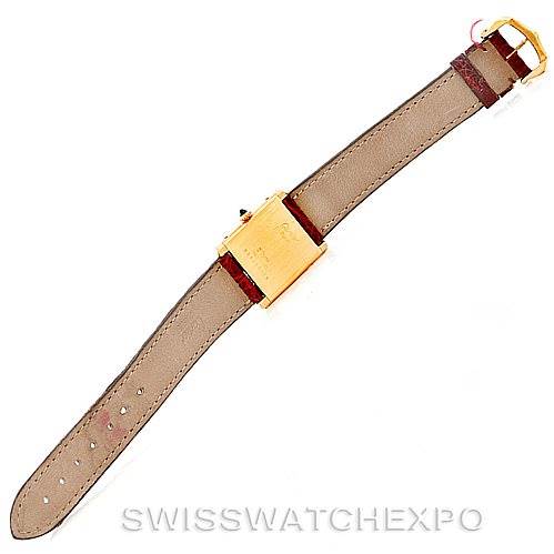 This image shows the back view of a Cartier Tank Classic 960655124 Men's Yellow Gold Silver Dial 960655124 Men's Yellow Gold Silver Dial watch with both straps visible.