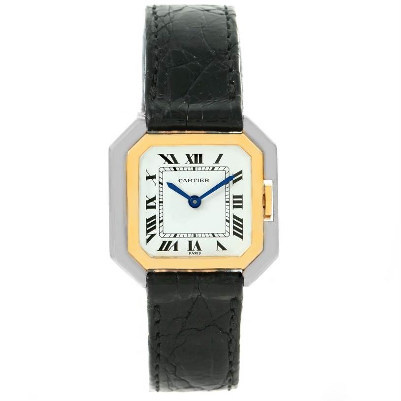 The image shows a Cartier Tank Classic Women's Yellow Gold White Dial Women's Yellow Gold White Dial watch from a front view, displaying the face, strap, and case.