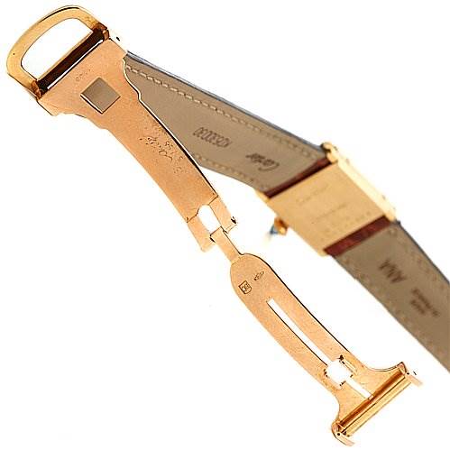 The image shows the underside and clasp mechanism of a Cartier Tank Classic Women's Yellow Gold White Dial Women's Yellow Gold White Dial watch strap.