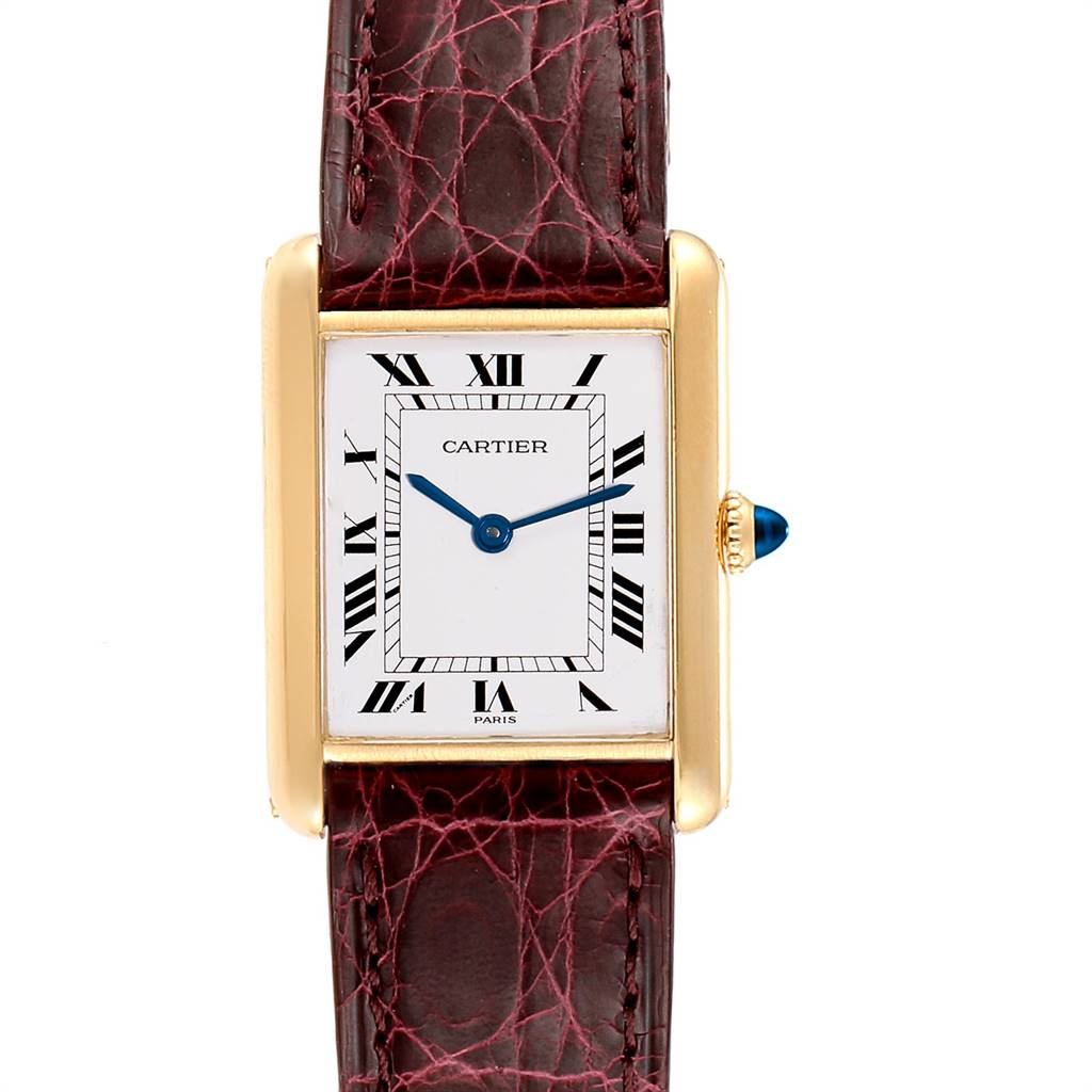 Cartier Tank Classic Paris 18k Yellow Gold Burgundy Strap Ladies