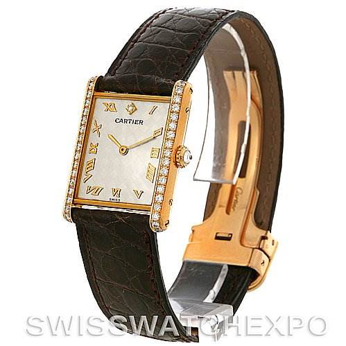 Cartier Tank Mecanique 18K Yellow Gold Diamond Ladies Watch SwissWatchExpo