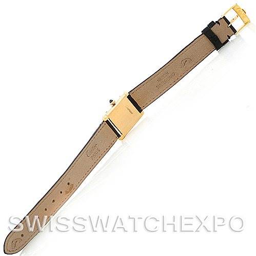 The image shows the back side of a Cartier Tank Classic Women's Yellow Gold White Dial Women's Yellow Gold White Dial watch, displaying its strap and clasp.