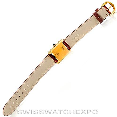 This image shows the back view of a Cartier Tank Classic Women's Yellow Gold White Dial Women's Yellow Gold White Dial watch, including the strap and buckle.