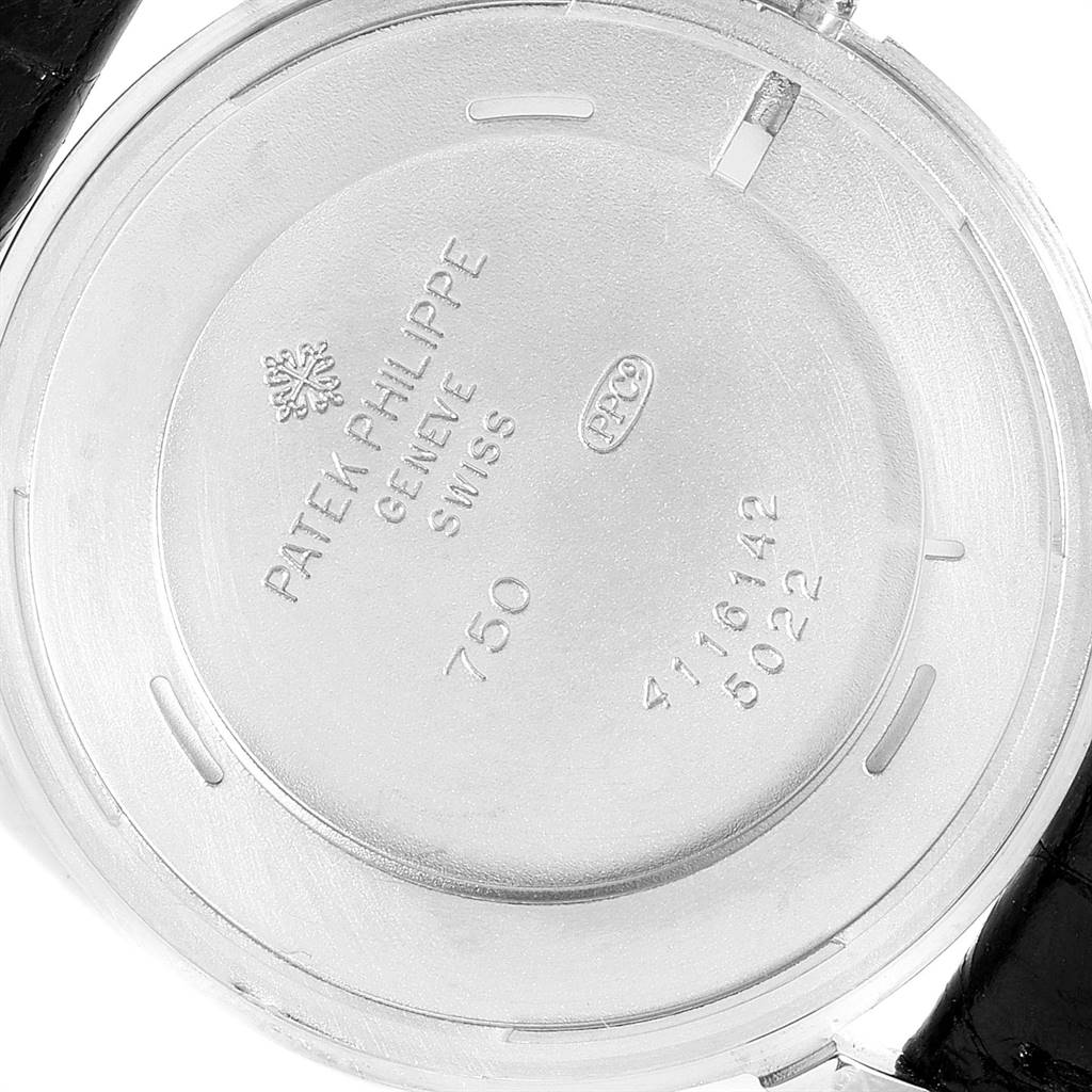 This image shows the back of the Patek Philippe Calatrava 5022 Men's White Gold Black Dial 5022 Men's White Gold Black Dial watch.