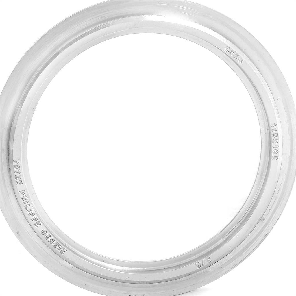 This image shows the Patek Philippe Aquanaut 5066 Men's Stainless Steel Black Dial 5066 Men's Stainless Steel Black Dial model watch bezel from a top-down angle.