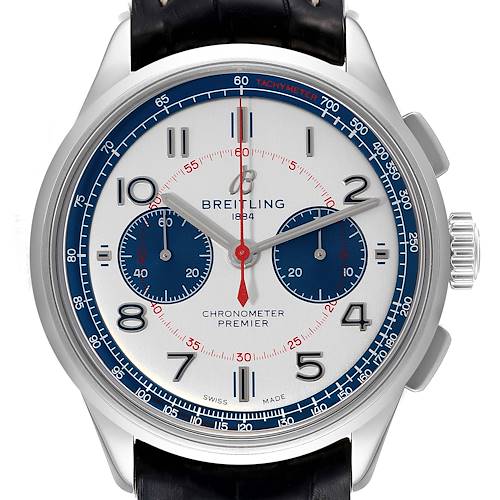 Photo of Breitling Premier B01 Chronograph Silver Dial Steel Mens Watch AB0118 Box Card