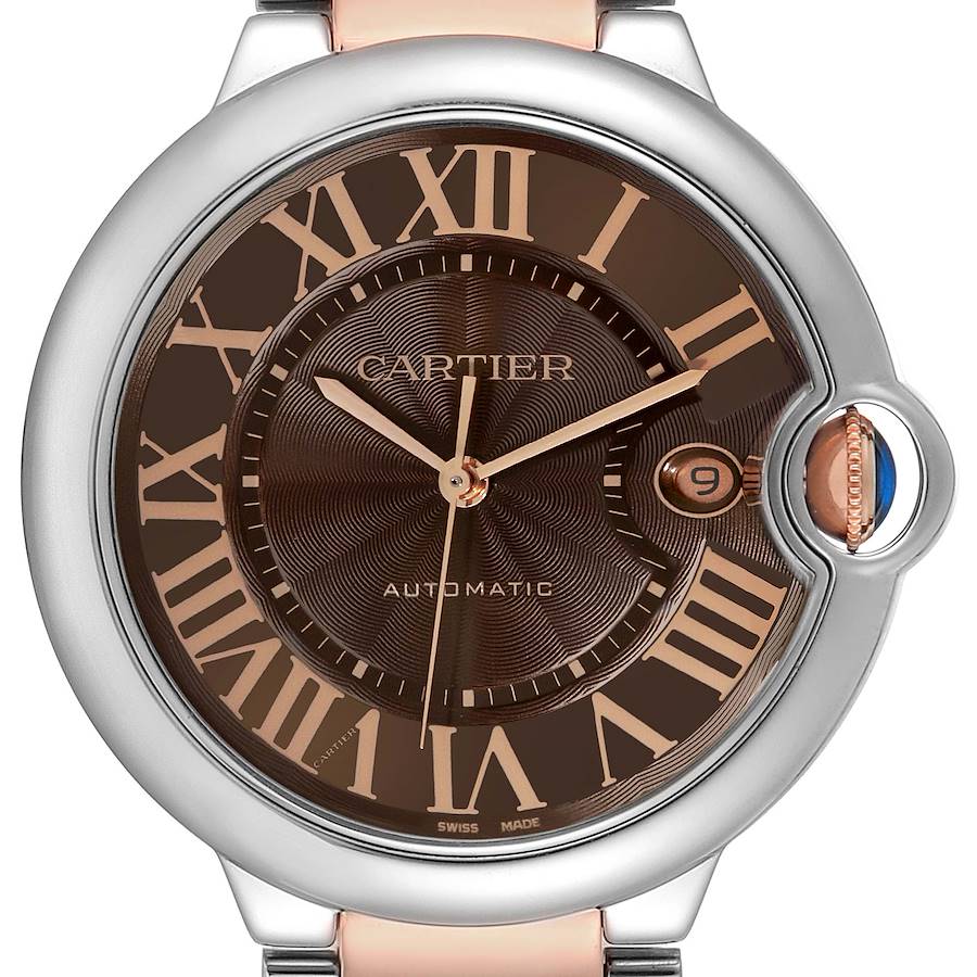 Cartier Ballon Bleu Steel Rose Gold Chocolate Dial Mens Watch W6920032 SwissWatchExpo