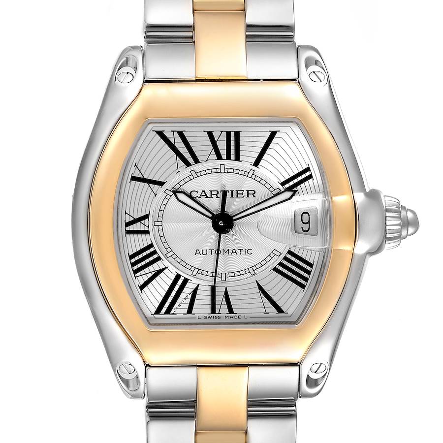 Cartier Roadster Steel Yellow Gold Silver Dial Mens Watch W62031Y4 SwissWatchExpo