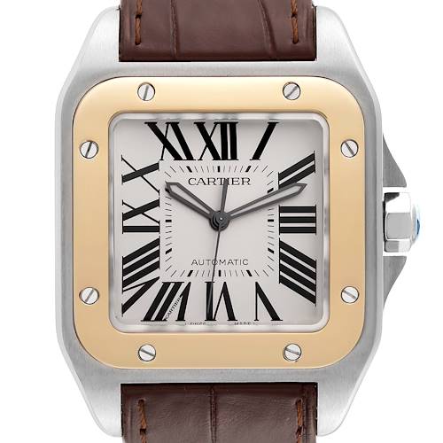 Photo of Cartier Santos 100 Steel Yellow Gold 38mm Silver Dial Mens Watch W20072X7