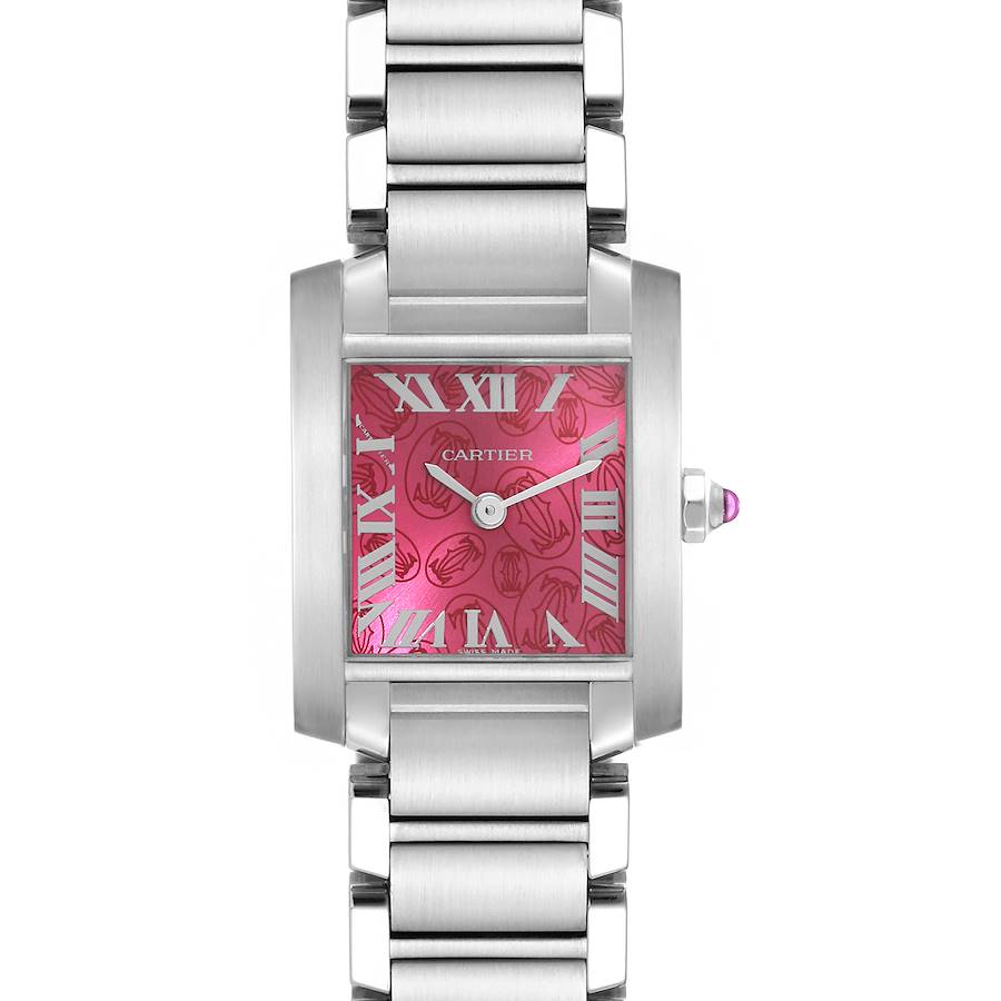 Cartier Tank Francaise Raspberry Dial LE Steel Ladies Watch W51030Q3 SwissWatchExpo