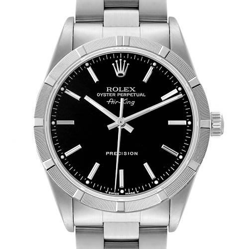 Photo of Rolex Air King Engine Turned Bezel Black Dial Steel Mens Watch 14010