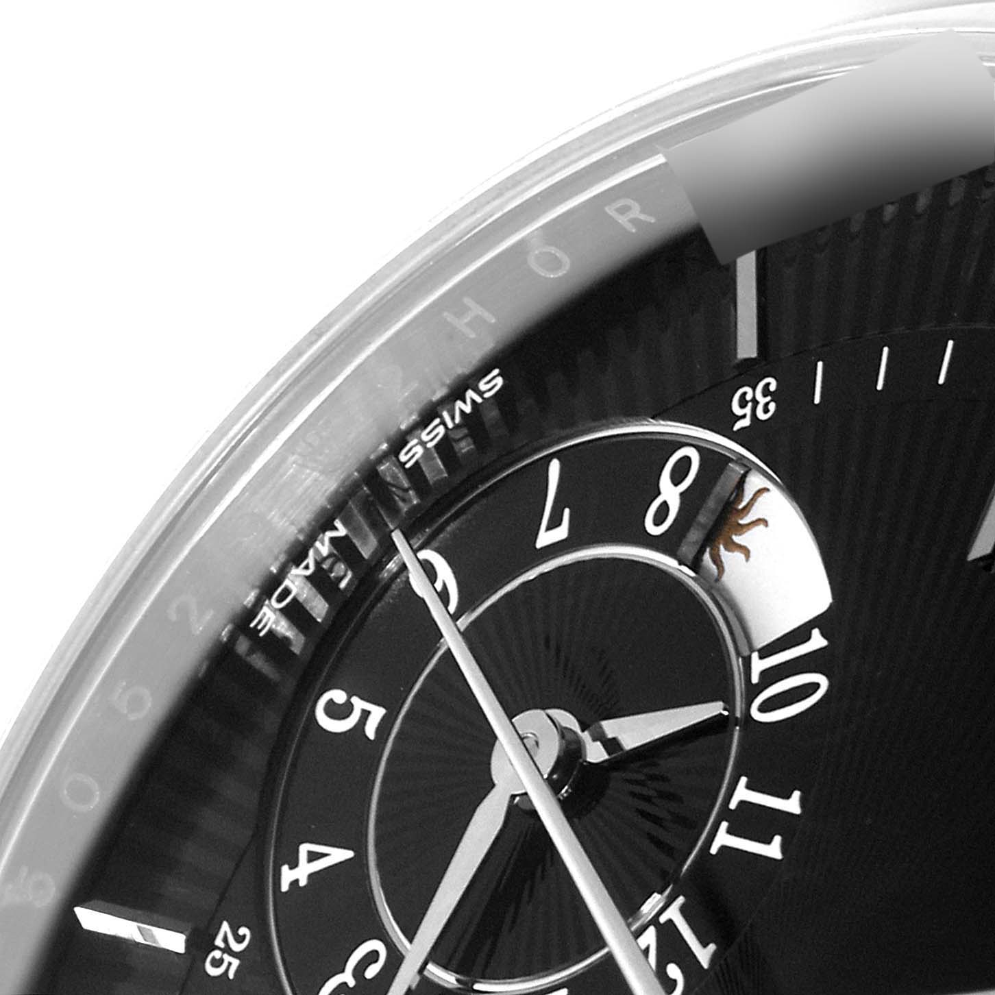 The image shows a close-up angle of the dial and hour markers of a Rolex Cellini 50529 Men's White Gold Black Dial 50529 Men's White Gold Black Dial watch.