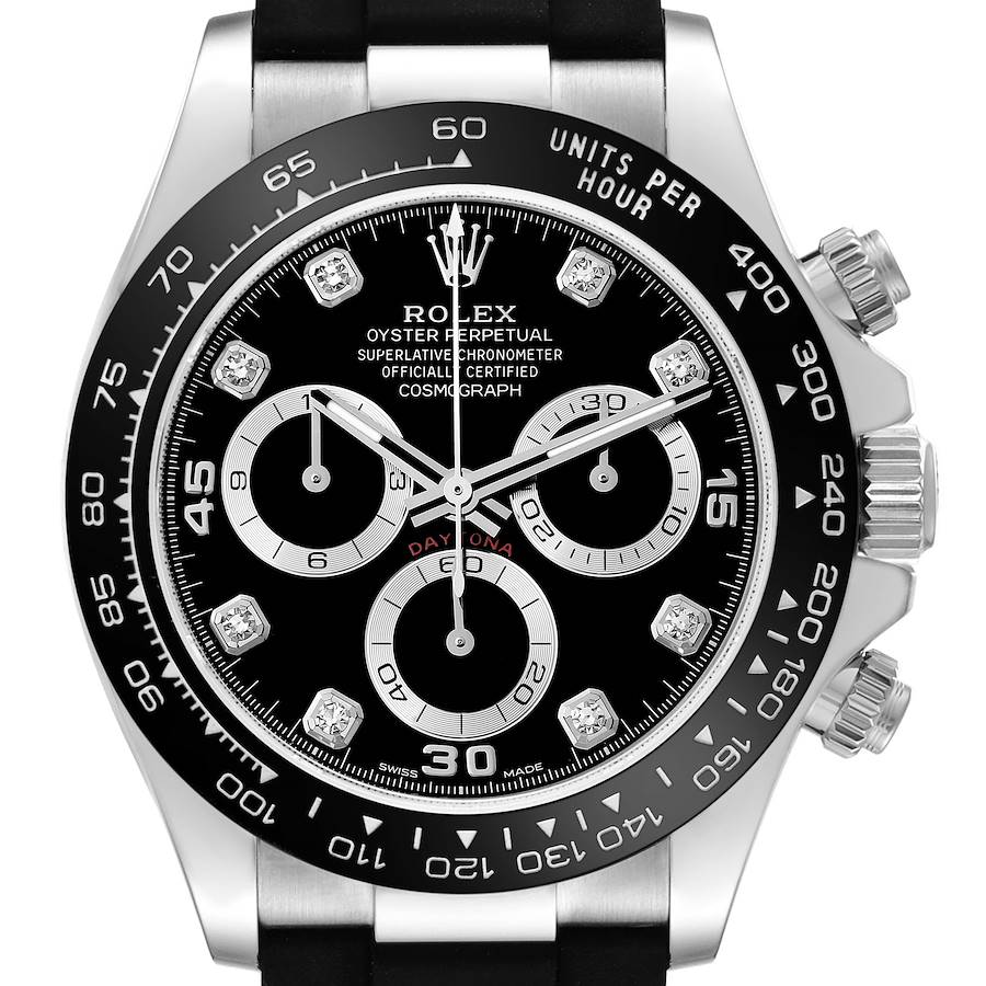 Rolex Cosmograph Daytona White Gold Black Diamond Dial Watch 116519 Box Card SwissWatchExpo