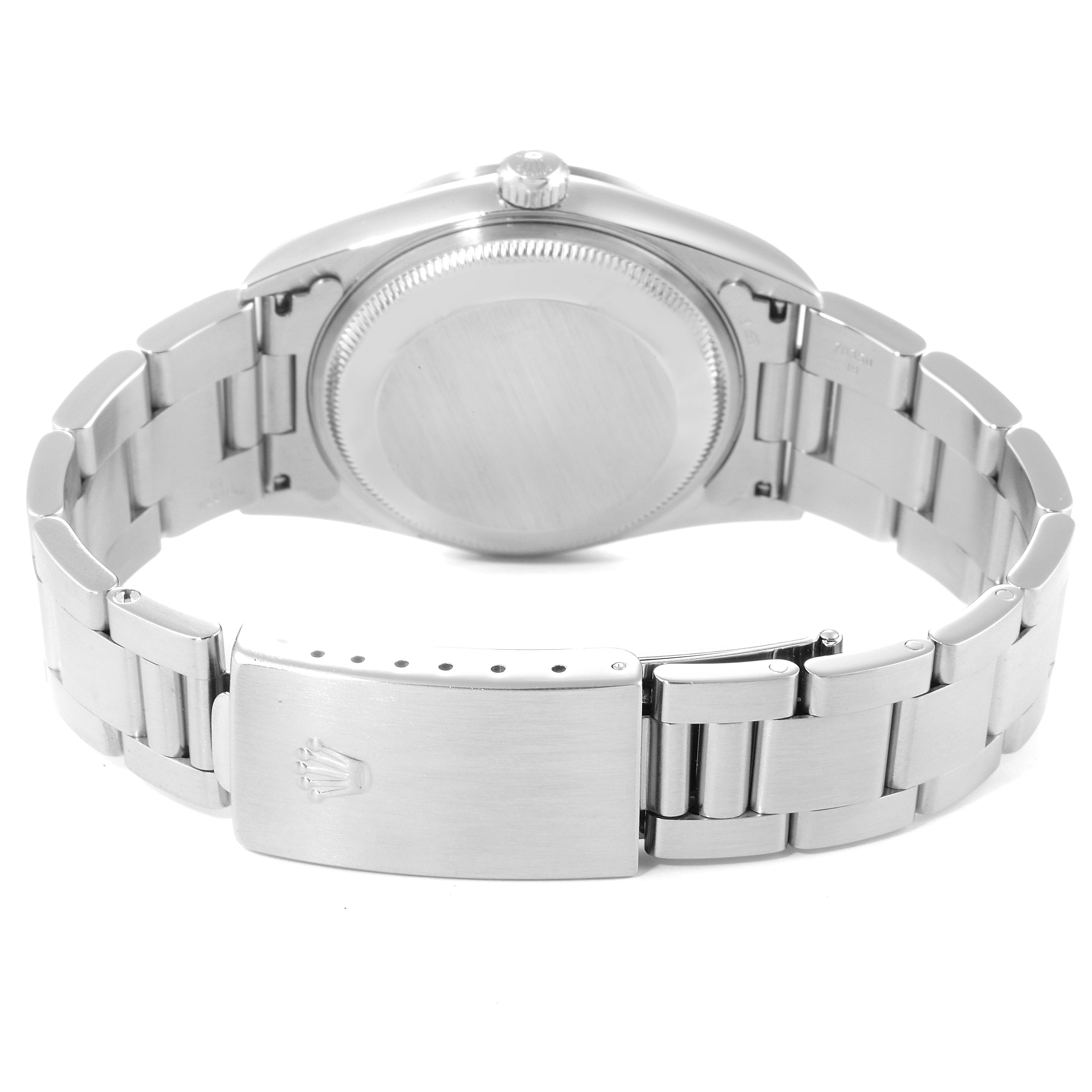 The image shows the back and bracelet of a Rolex Date 15200 Men's Stainless Steel Black Dial 15200 Men's Stainless Steel Black Dial model watch, featuring the case back and clasp.