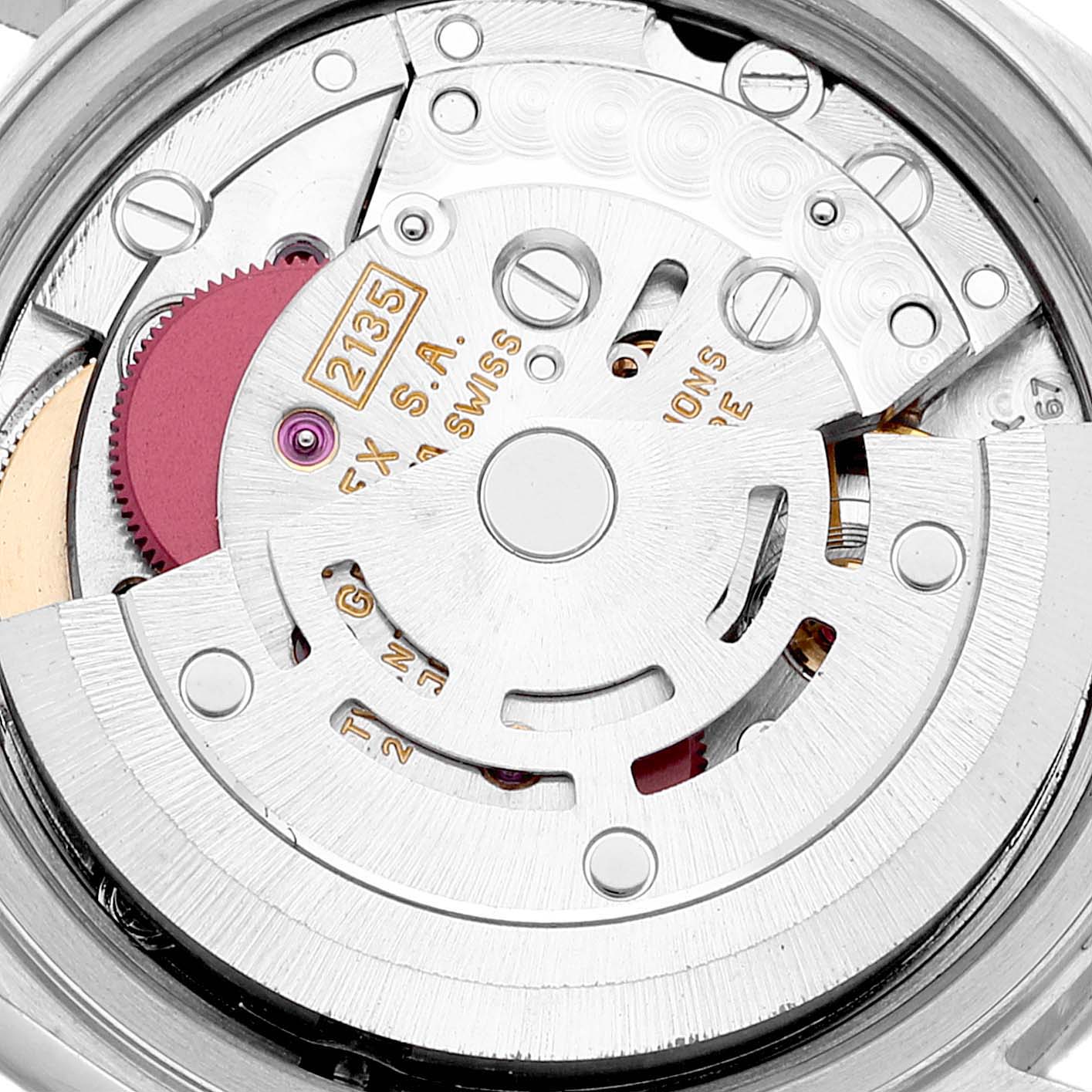 This image shows the movement mechanism of a Rolex Date 69190 Women
s Stainless Steel Black Dial 69190 Women
s Stainless Steel Black Dial model watch from a top-down angle.