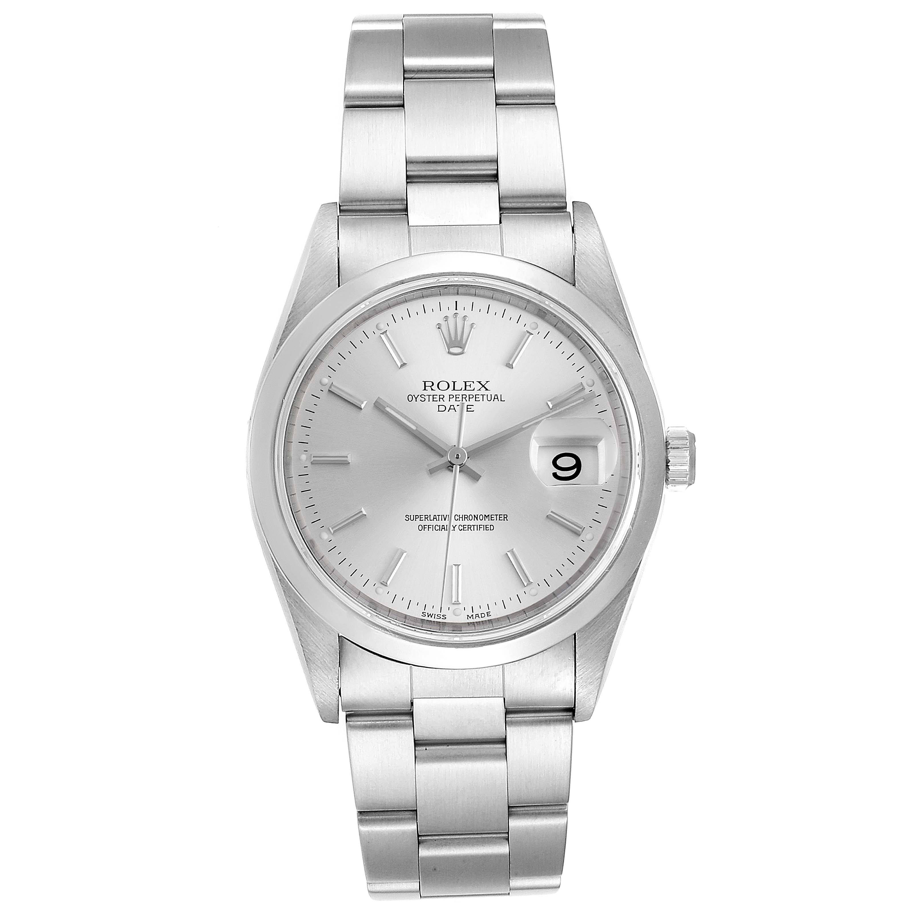 This image shows the front view of the Rolex Date 15200 Men's Stainless Steel Silver Dial 15200 Men's Stainless Steel Silver Dial model, featuring the dial, bezel, and bracelet.