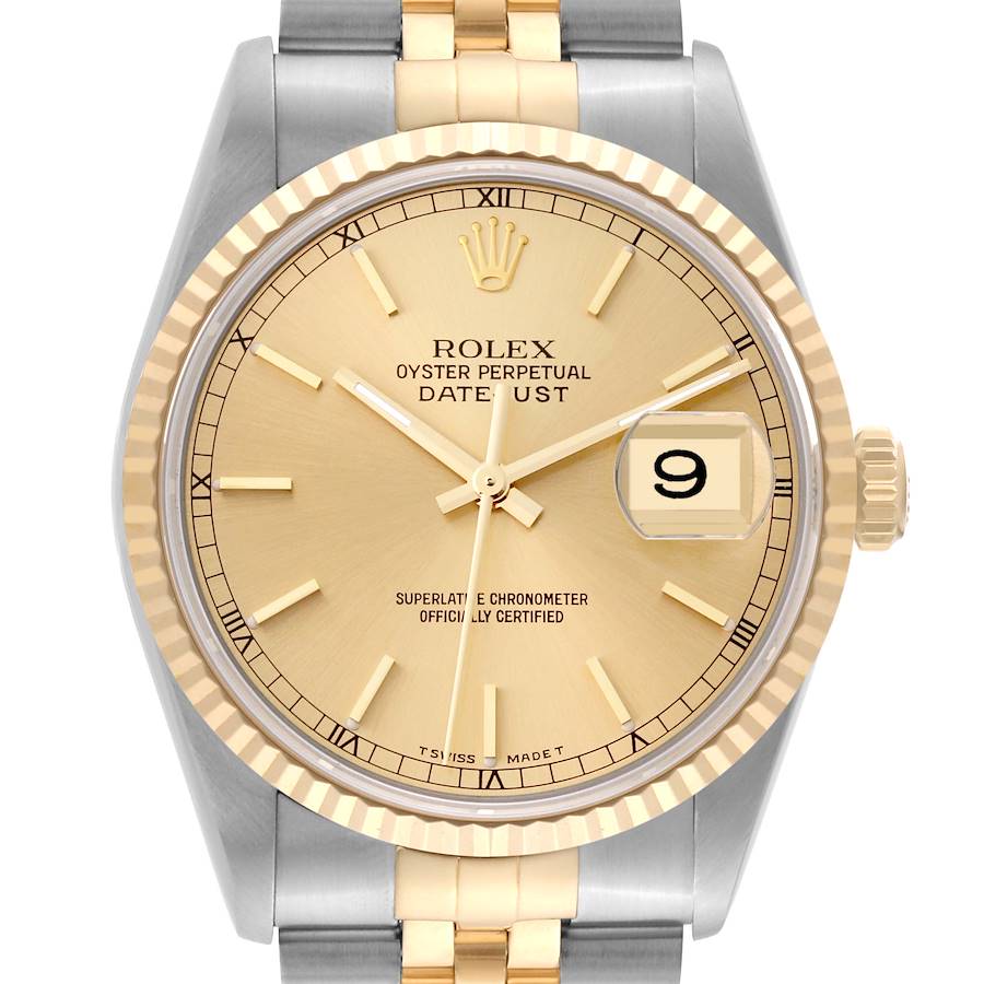 Rolex Datejust 36 Steel Yellow Gold Champagne Dial Mens Watch 16233 SwissWatchExpo