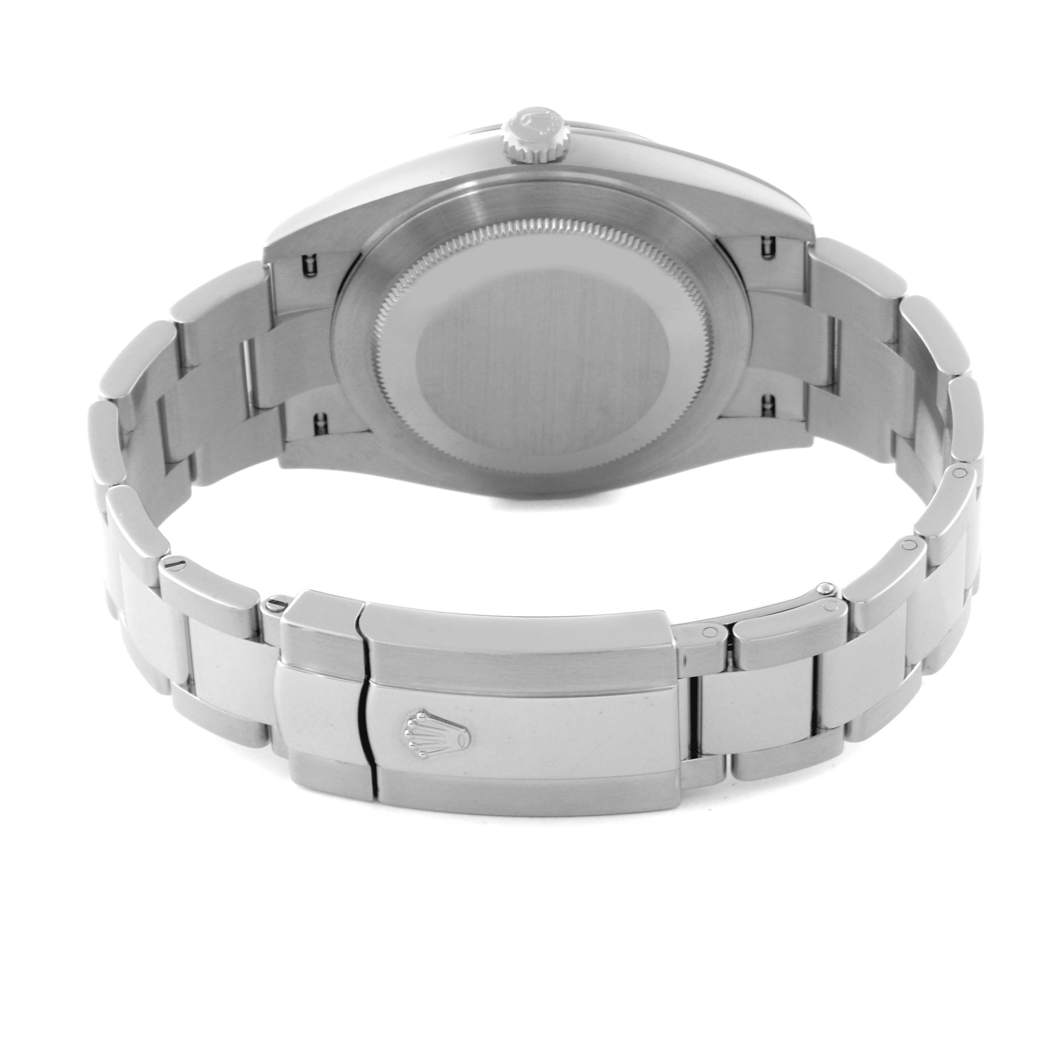 The image shows the back and clasp of a Rolex Datejust 41 126300 Men's Stainless Steel Green Dial 126300 Men's Stainless Steel Green Dial, highlighting the bracelet and case back.