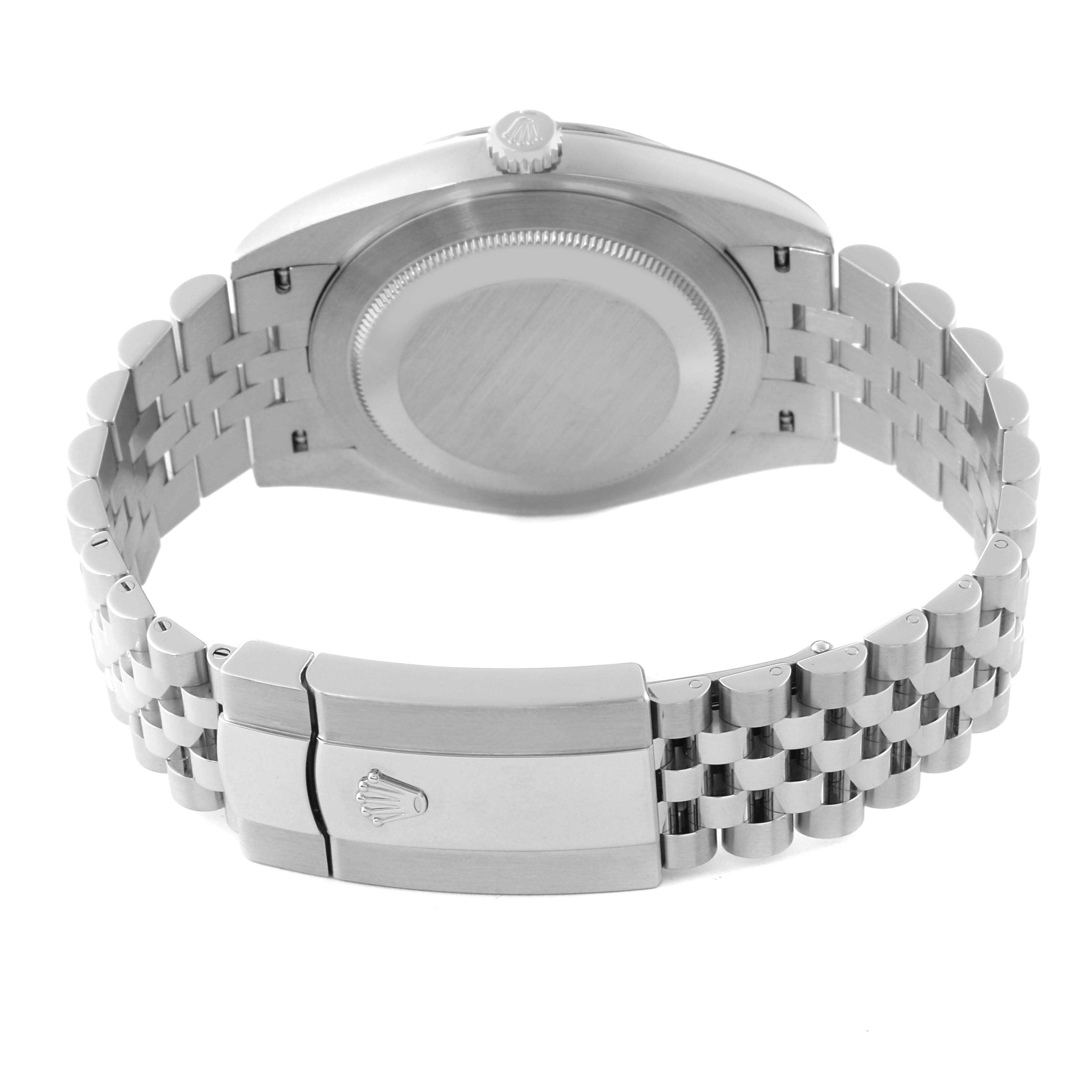 This image shows the back case and bracelet clasp of a Rolex Datejust 41 126334 Men
s Stainless Steel Blue Dial 126334 Men
s Stainless Steel Blue Dial model.