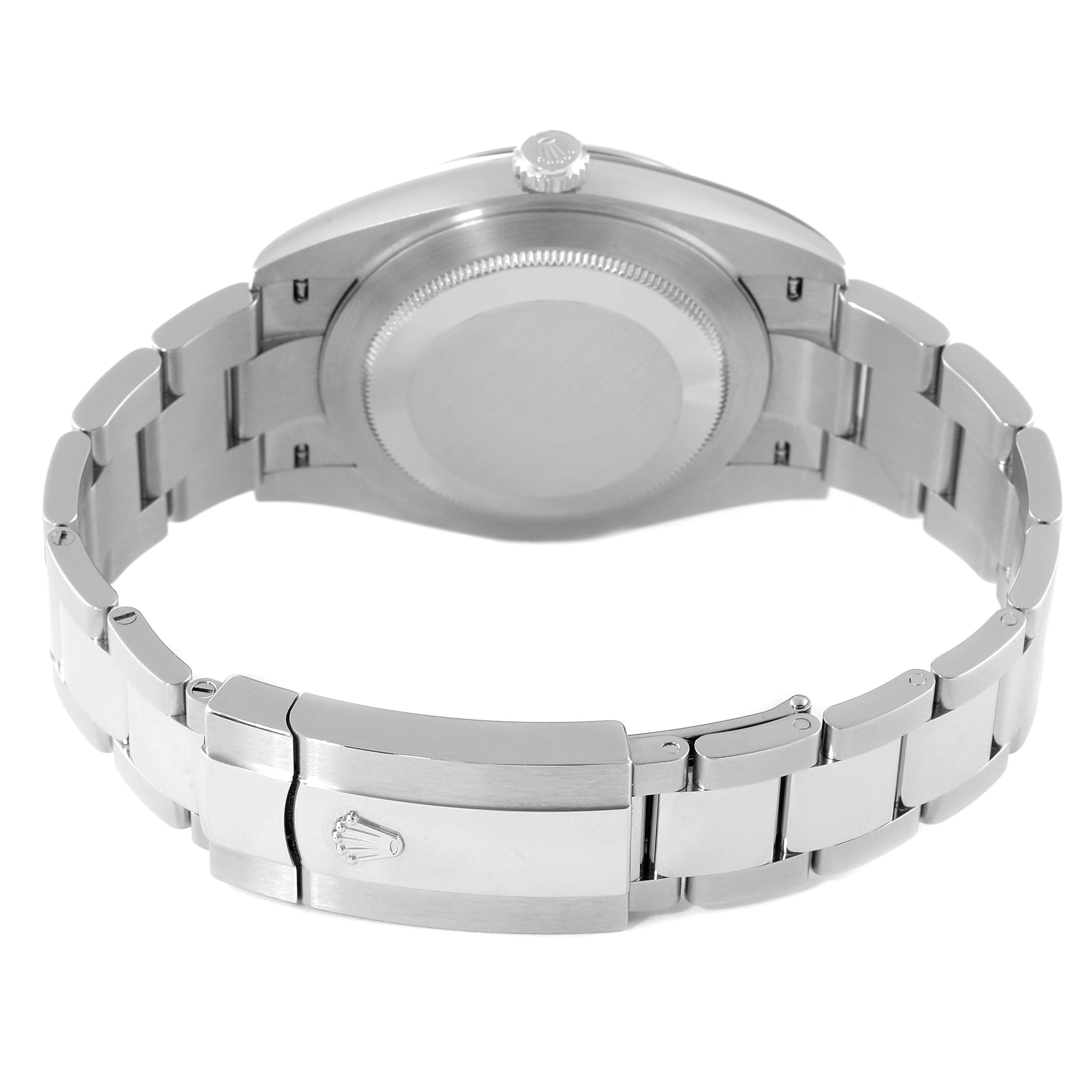 The image shows the back and clasp of the Rolex Datejust 41 126334 Men's Stainless Steel White Dial 126334 Men's Stainless Steel White Dial, highlighting the bracelet and case back.
