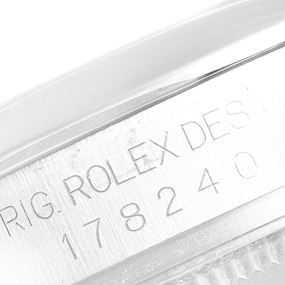 This image shows a close-up of the serial number engraved on the side of a Rolex Datejust 178240 Women's Stainless Steel Black Dial 178240 Women's Stainless Steel Black Dial watch case.