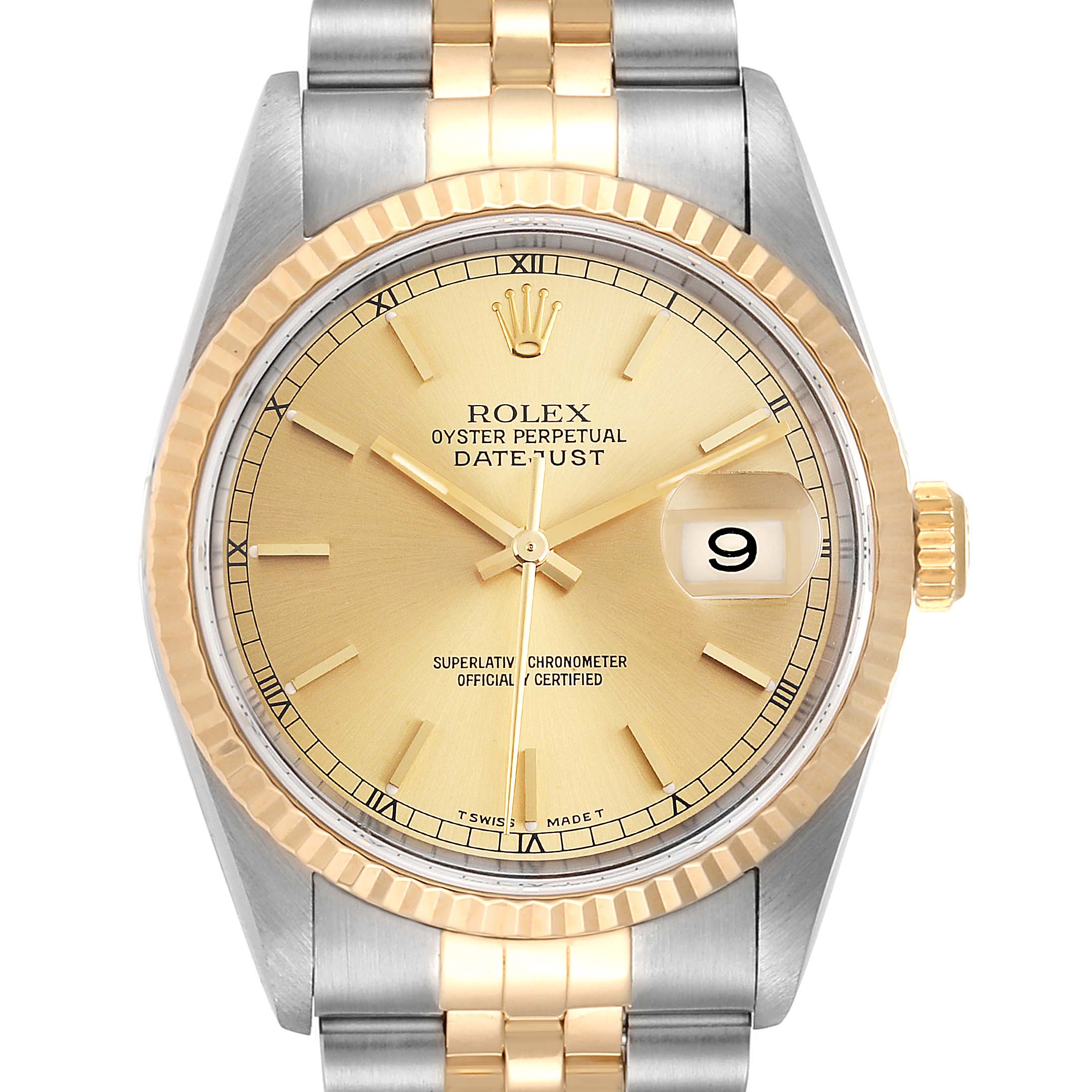 Rolex Datejust Steel 18K Yellow Gold Fluted Bezel Mens Watch 16233 ...